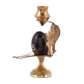 Shiva Lingam Abhishek Patra with Trishul and Nag Metal Showpiece  Black 2