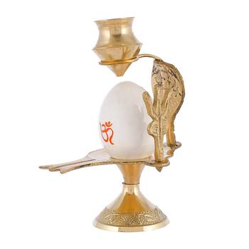 Shiva Lingam Abhishek Patra with Trishul and Nag Metal Showpiece  White 2
