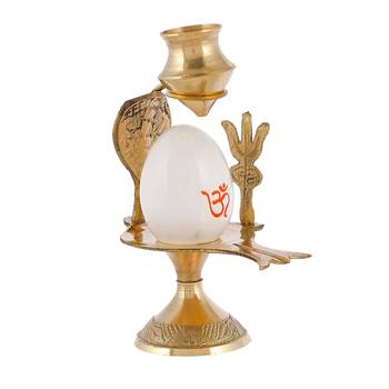 Shiva Lingam Abhishek Patra with Trishul and Nag Metal Showpiece  White 3
