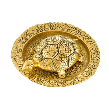 Metal KachuaTurtle on Gold Metal Plate with Golden Border Vastu Yantra Feng Shui  Showpiece for Home and Office 1