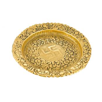 Metal KachuaTurtle on Gold Metal Plate with Golden Border Vastu Yantra Feng Shui  Showpiece for Home and Office 2