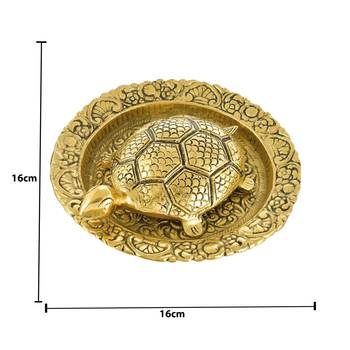Metal KachuaTurtle on Gold Metal Plate with Golden Border Vastu Yantra Feng Shui  Showpiece for Home and Office 4