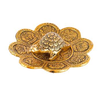 Metal Turtle Tortoise Kachua on Metal Plate Vastu Statue Figurine Idol (Diameter 4.5 Inch  Color  Gold) 1