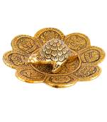 Metal Turtle Tortoise Kachua on Metal Plate Vastu Statue Figurine Idol (Diameter 4.5 Inch  Color  Gold)