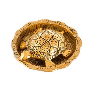 Metal Turtle Vaastu Fengshui Tortoise on Plate  for Good Luck  & Success in Home Decor (10 cm x 10 cm x 2 cm) 1