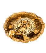 Metal Turtle Vaastu Fengshui Tortoise on Plate  for Good Luck  & Success in Home Decor (10 cm x 10 cm x 2 cm)