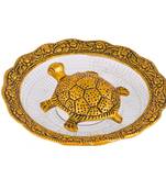 Metal Feng Shui Tortoise On Plate Showpiece for Good Luck Turtle Vastu Gift for Career and Luck Home Decoration(Gold)