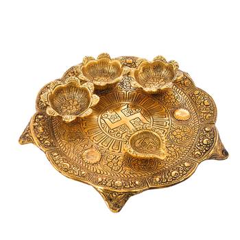 Pooja Thali with Diya for Home and Office Temple and Pooja Room(21X21 cm 1