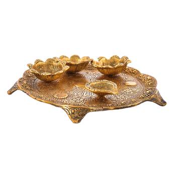 Pooja Thali with Diya for Home and Office Temple and Pooja Room(21X21 cm 2