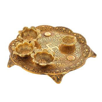 Pooja Thali with Diya for Home and Office Temple and Pooja Room(21X21 cm 3