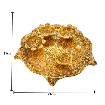 Pooja Thali with Diya for Home and Office Temple and Pooja Room(21X21 cm 4