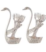 Great Art Metal Swan (Duck) Sliver Spoon Stand for Dining Table 12 Pc Fork and Spoon Set with Stand