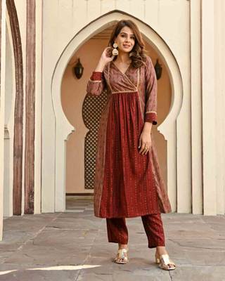 Gathered Chanderi Kurti Set With Lace Work 1