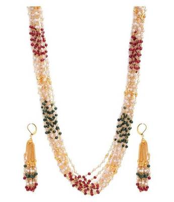 Multicolor 10 Line Royal Pearl Chain Linked Necklace Jewellery Set for Women 2