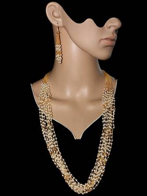 White 10 Line Royal Pearl Chain Linked Necklace Jewellery Set for Women 1
