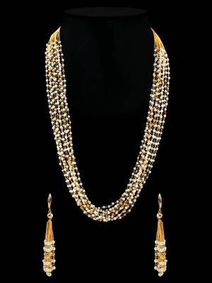 White 10 Line Royal Pearl Chain Linked Necklace Jewellery Set for Women 2