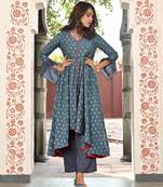 High Low Chanderi Kurti Set With Piping Detail