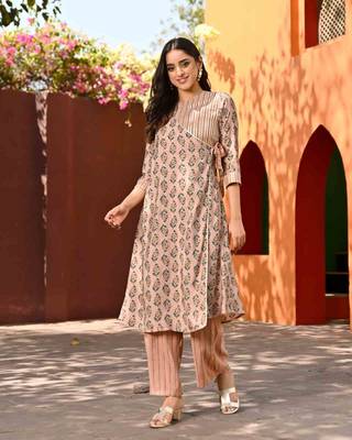 Foil Print Chanderi Angarkha Kurti Set With Gota Work 1