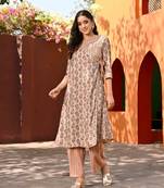 Foil Print Chanderi Angarkha Kurti Set With Gota Work