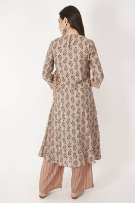 Foil Print Chanderi Angarkha Kurti Set With Gota Work 4