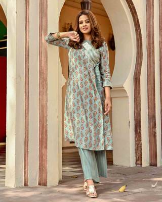 Foil Print Chanderi Angarkha Kurti Set With Gota Work 1