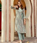 Foil Print Chanderi Angarkha Kurti Set With Gota Work