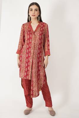 High Low Foil Printed Chanderi Kurti Set 1