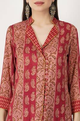 High Low Foil Printed Chanderi Kurti Set 2