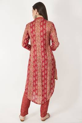 High Low Foil Printed Chanderi Kurti Set 3