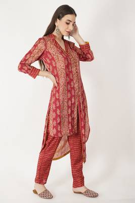 High Low Foil Printed Chanderi Kurti Set 4