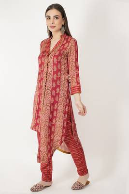 High Low Foil Printed Chanderi Kurti Set 5