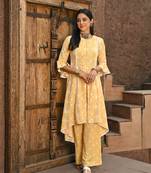 High Low Chanderi Lace Work Chanderi Kurti Set