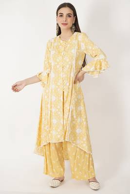 High Low Chanderi Lace Work Chanderi Kurti Set 3
