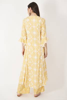 High Low Chanderi Lace Work Chanderi Kurti Set 4
