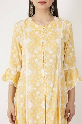 High Low Chanderi Lace Work Chanderi Kurti Set 5