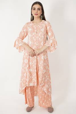 High Low Chanderi Lace Work Chanderi Kurti Set 3