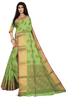 Green woven chanderi saree with blouse 1