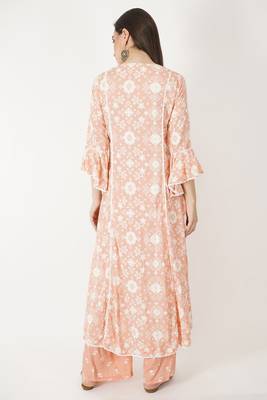 High Low Chanderi Lace Work Chanderi Kurti Set 4
