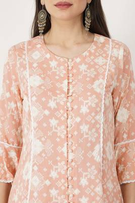 High Low Chanderi Lace Work Chanderi Kurti Set 5