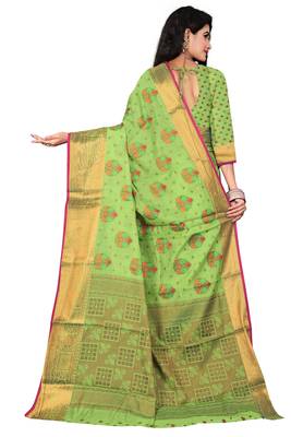 Green woven chanderi saree with blouse 3