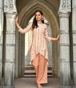 High Low Foil Printed Chanderi Kurti Set