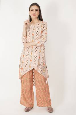 High Low Foil Printed Chanderi Kurti Set 3