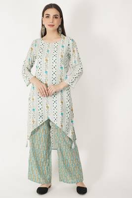 High Low Foil Printed Chanderi Kurti Set 3