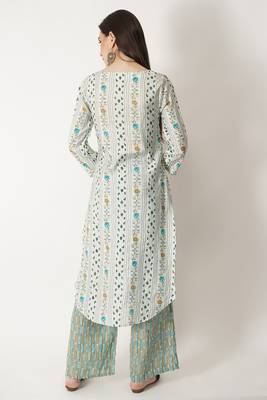 High Low Foil Printed Chanderi Kurti Set 4