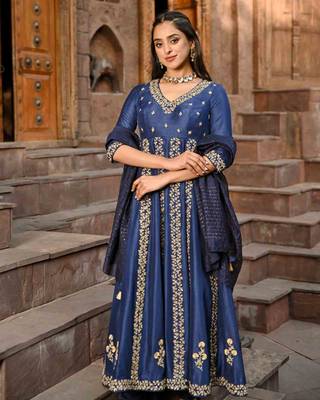 Hand Embroidered Anarkali Silk Suit Set 1
