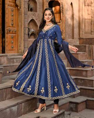 Hand Embroidered Anarkali Silk Suit Set 2