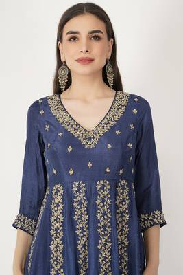 Hand Embroidered Anarkali Silk Suit Set 5