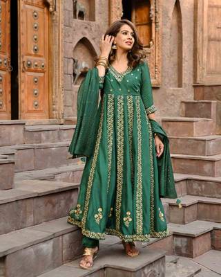 Hand Embroidered Anarkali Silk Suit Set 1