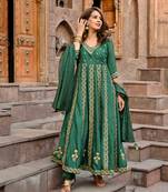 Hand Embroidered Anarkali Silk Suit Set