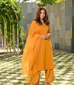 Mustard Hand Embroidered Silk Suit Set